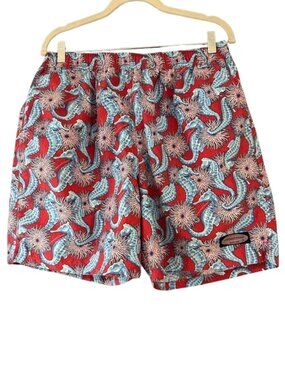 Vineyard Vines Chappy Swim Trunks Seahorse Print Red Blue Mens Shorts